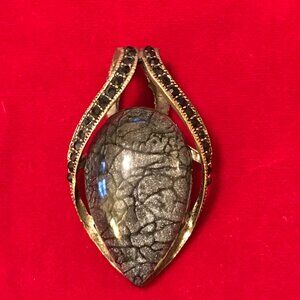 Grey Teardrop with Black Rhinestones Silver Pendant